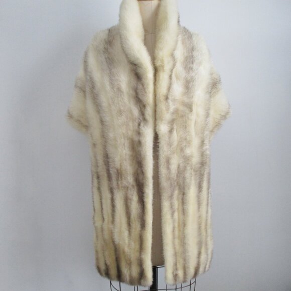 Cross Mink Fur Stole Open Front Very Long Cape Style Real Fur - Picture 1 of 9